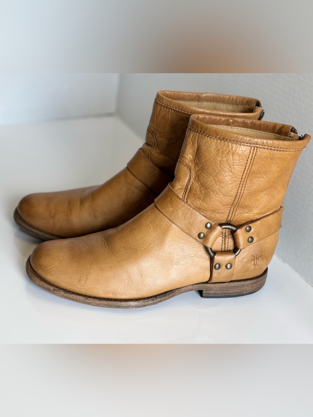 Frye Phillip Harness Short Ankle Boots Zip Moto Women's Size 8.5 B Brown Leather - Picture 15 of 16